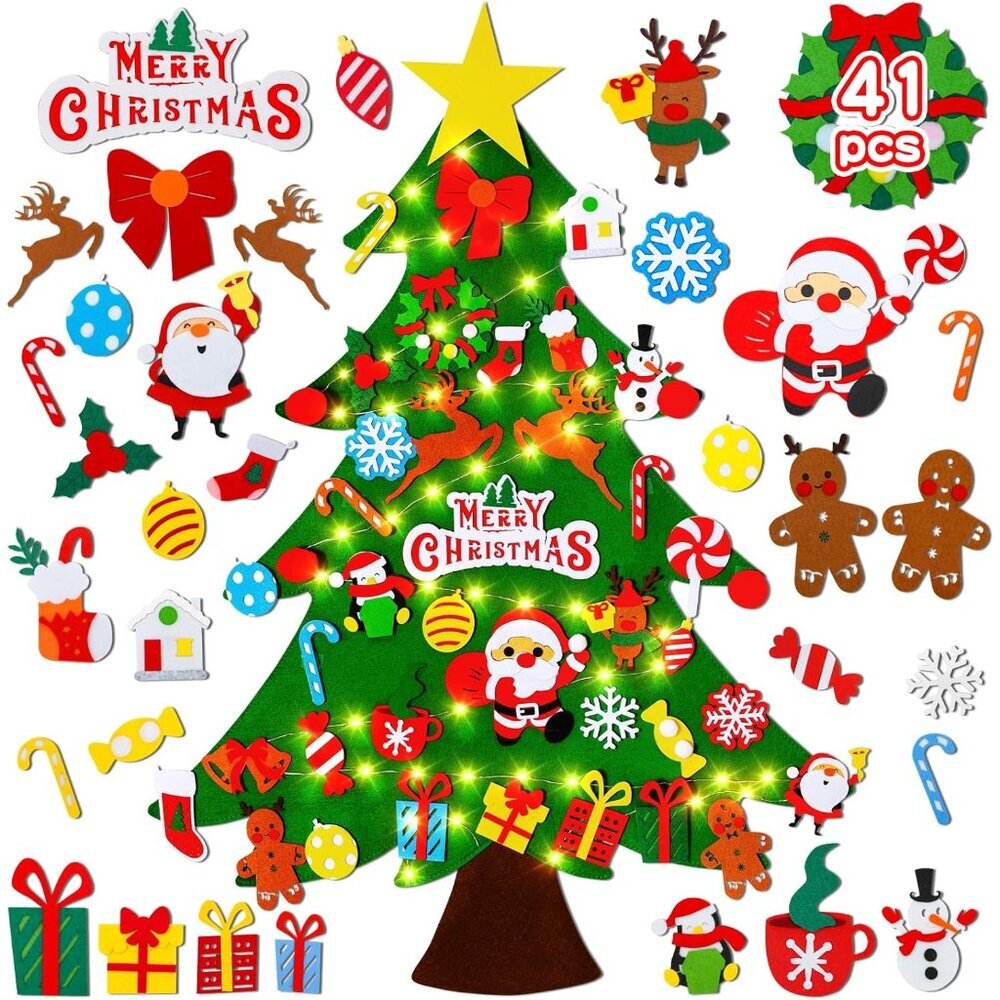 Festive 3.2Ft Felt Christmas Tree Craft Set with 41 Ornaments - Safe for Kids